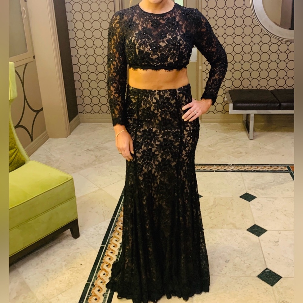 Rachel Allan Formal Two-Piece Black Lace Dress